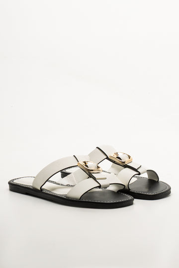 T-Bar Buckle Mule White