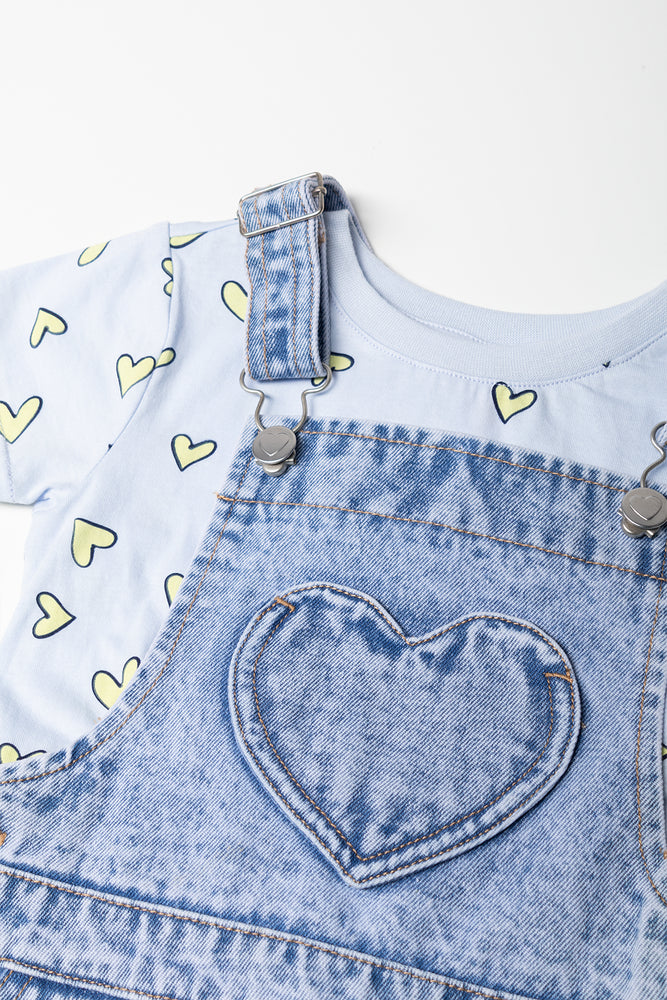 Heart Denim Pinafore Set Blue (1)