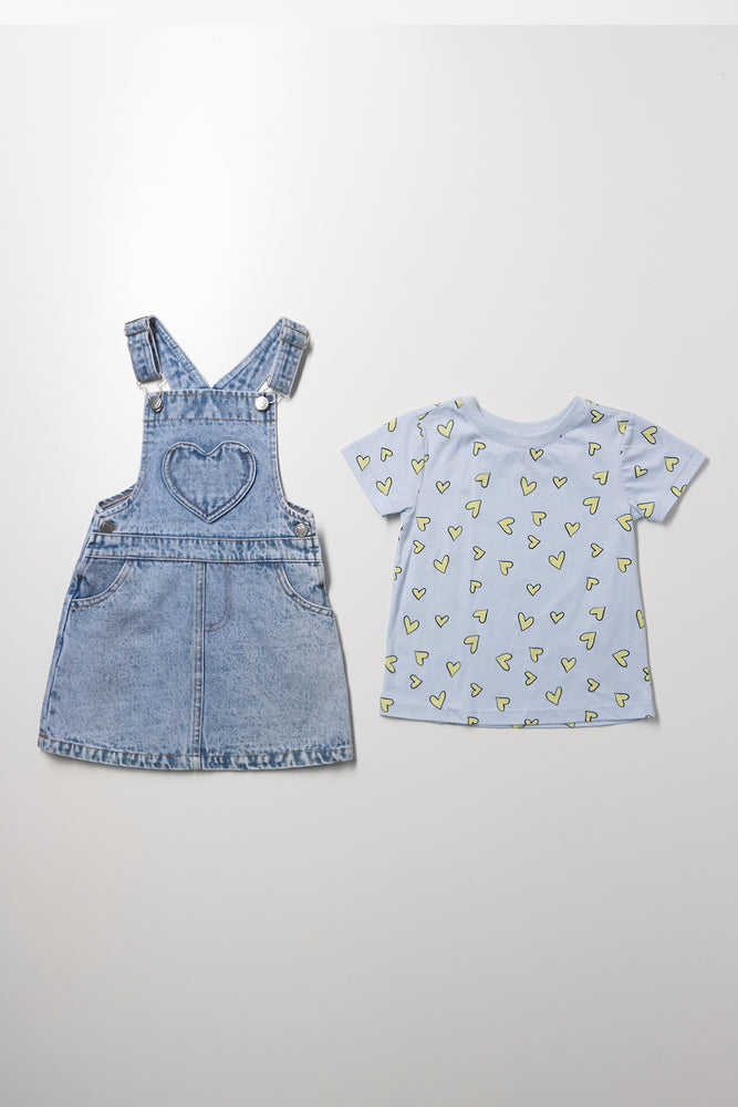 Heart Denim Pinafore Set Blue (2)