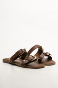 Double Buckle Mule Sandals Brown
