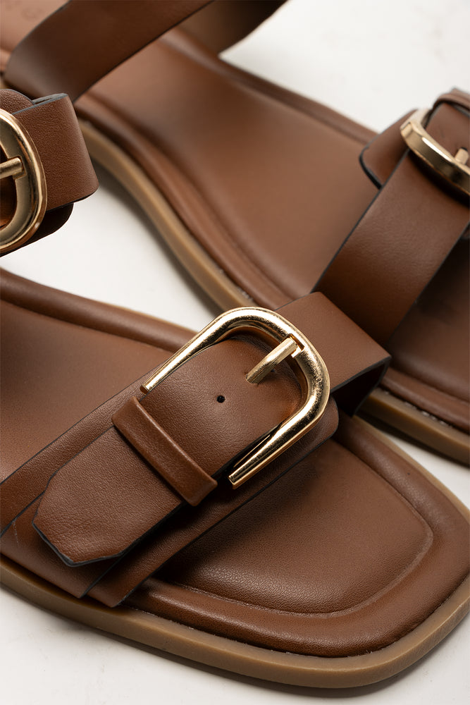 Double Buckle Mule Sandals Brown (2)