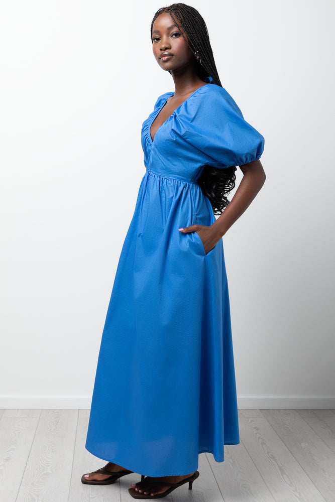 Puff Sleeve Midi Dress Blue (1)