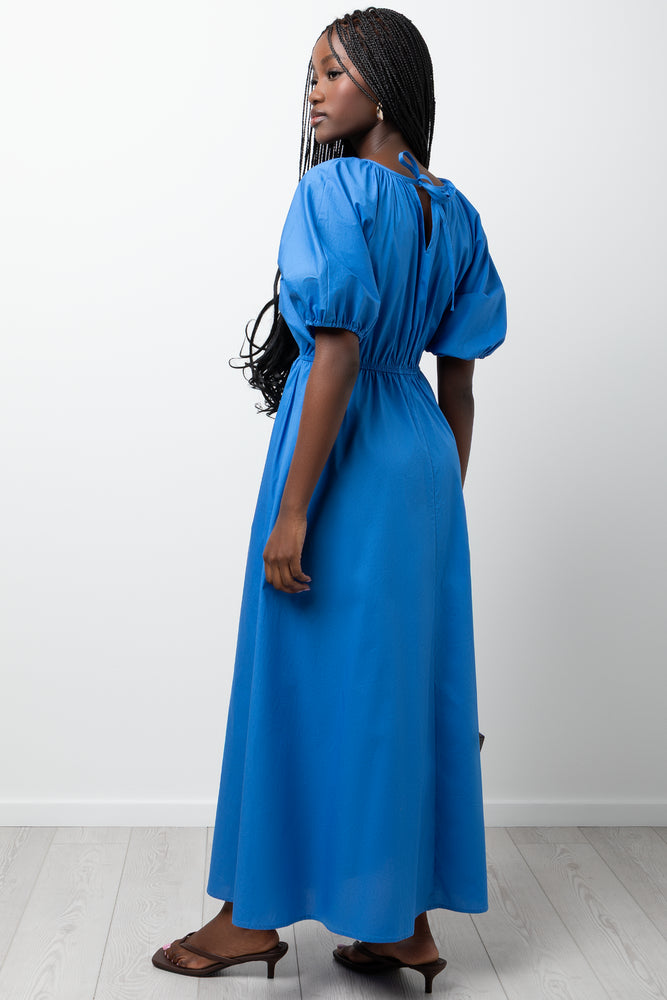 Puff Sleeve Midi Dress Blue (2)