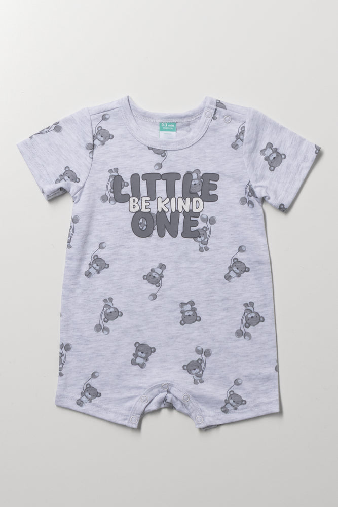 Grey Bear Print Baby Romper