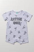 Grey Bear Print Baby Romper