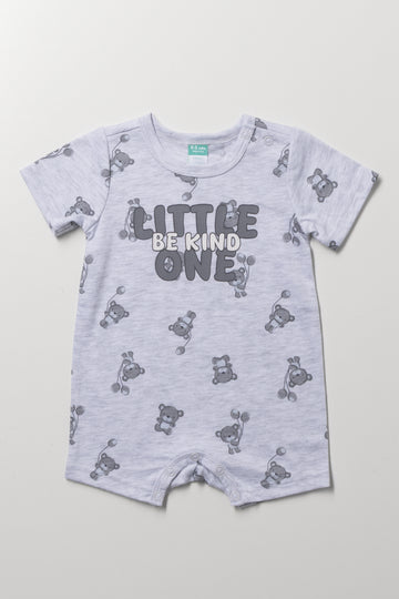 Grey Bear Print Baby Romper