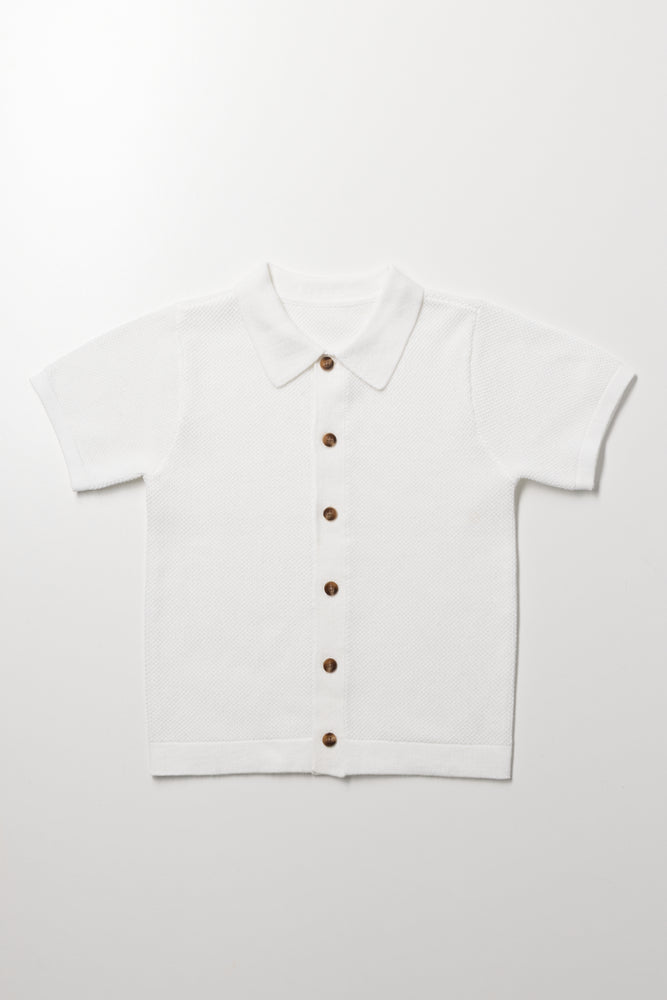 White Textured Short Sleeve Golfer