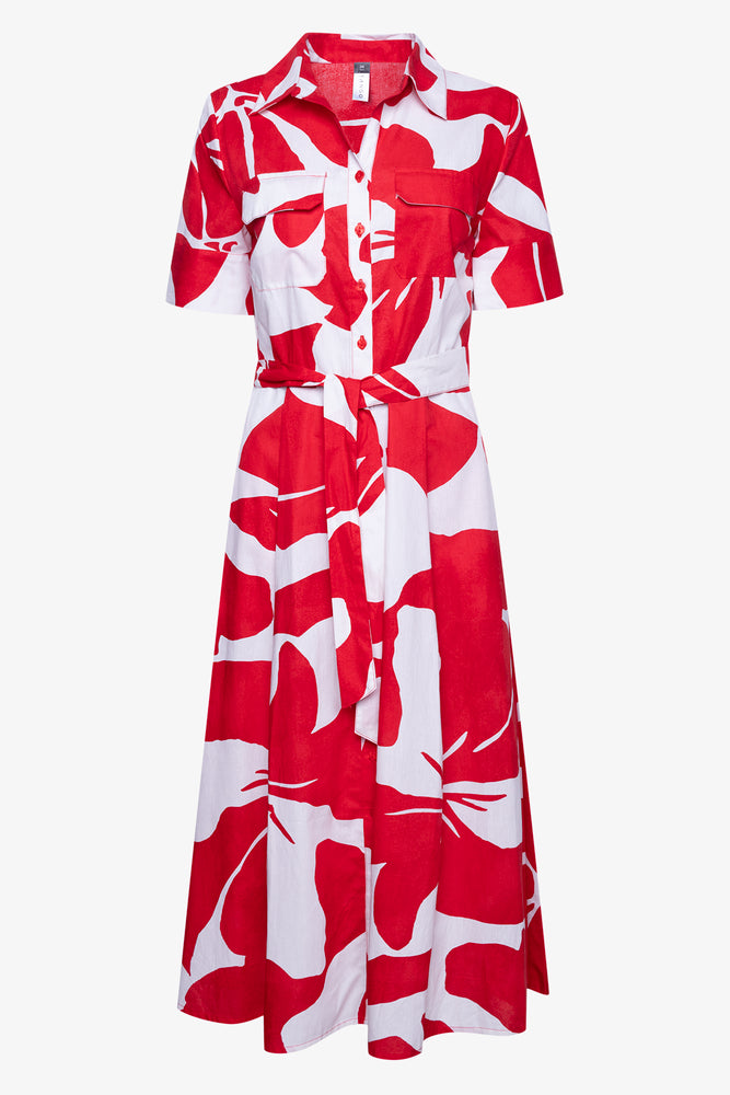 Red Floral Print Shirtdress