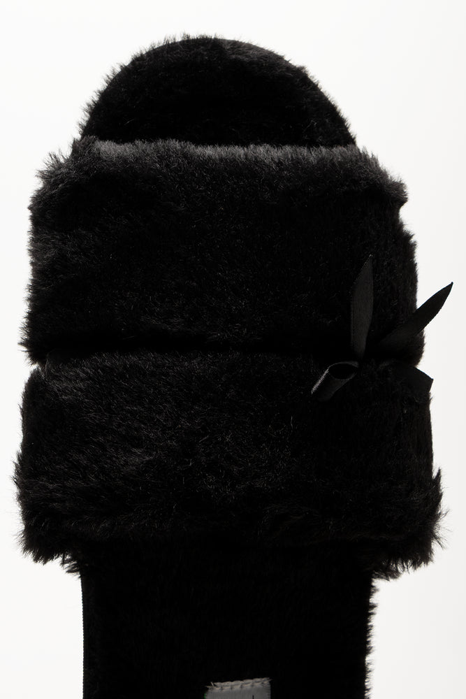 Satin Bow Slippers Black (4)