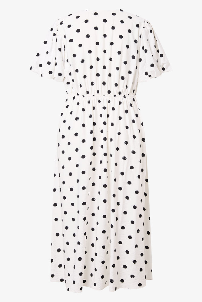 Spot Print Puff Sleeve Midi Dress (1)