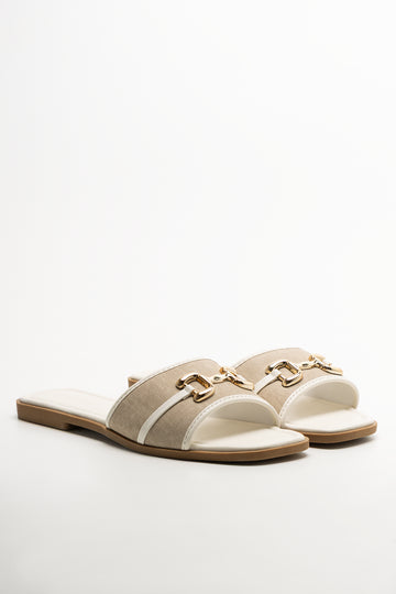 Snaffle Trim Mule Sandals White