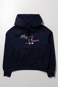 Bonjour Slogan Hoodie Navy