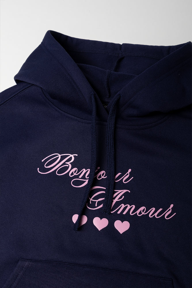 Bonjour Slogan Hoodie Navy (1)