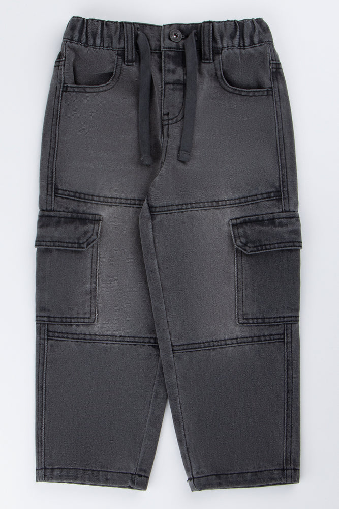 Grey Cargo Pants With Drawcord