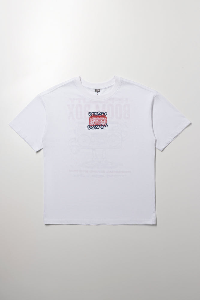 White Boombox Graphic T-Shirt