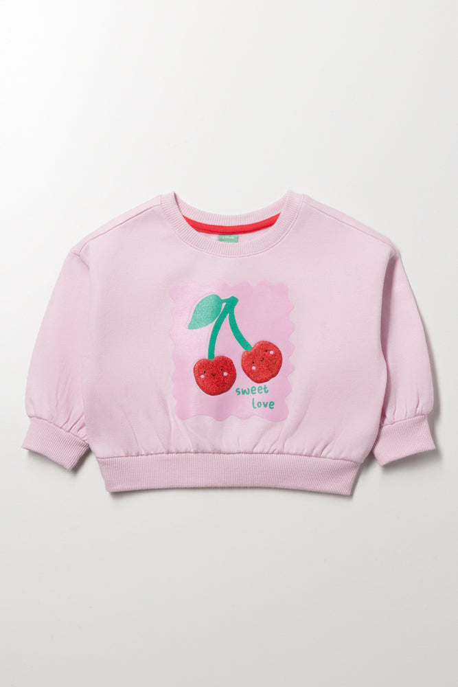Pink Cherry Print Cropped Sweat