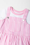 Pink Striped Pinafore Dress Set (1)