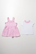 Pink Striped Pinafore Dress Set (2)