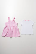 Pink Striped Pinafore Dress Set (3)