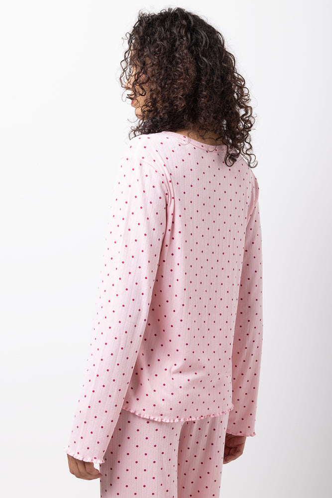 Pink Spotted Pointelle Pyjama Set (2)