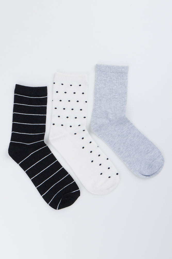 3 Pack Geometric Crew Socks