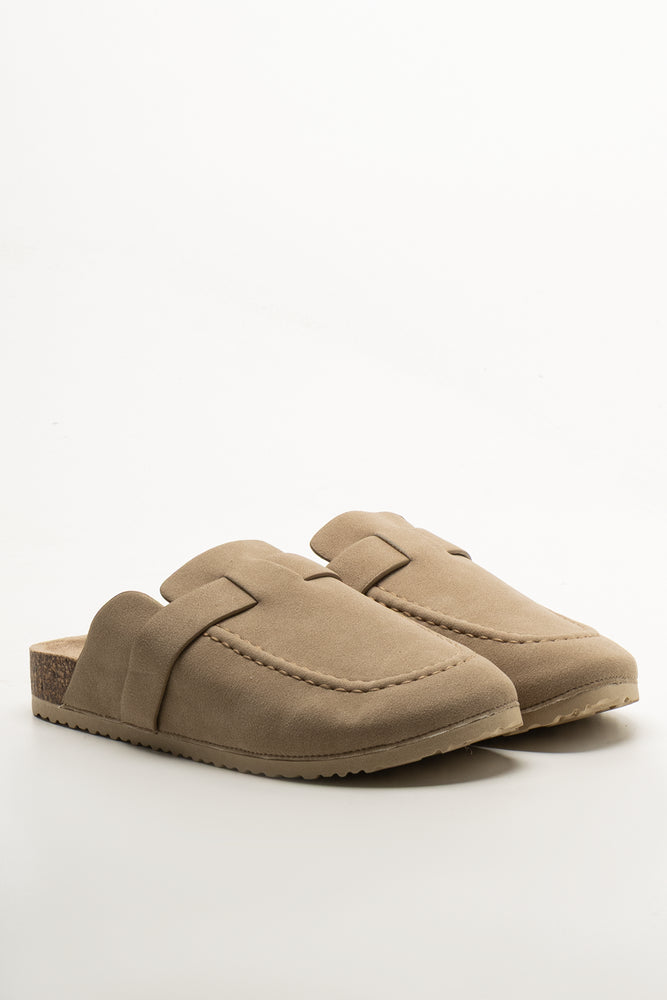 Suede Stitch Detail Clog Beige