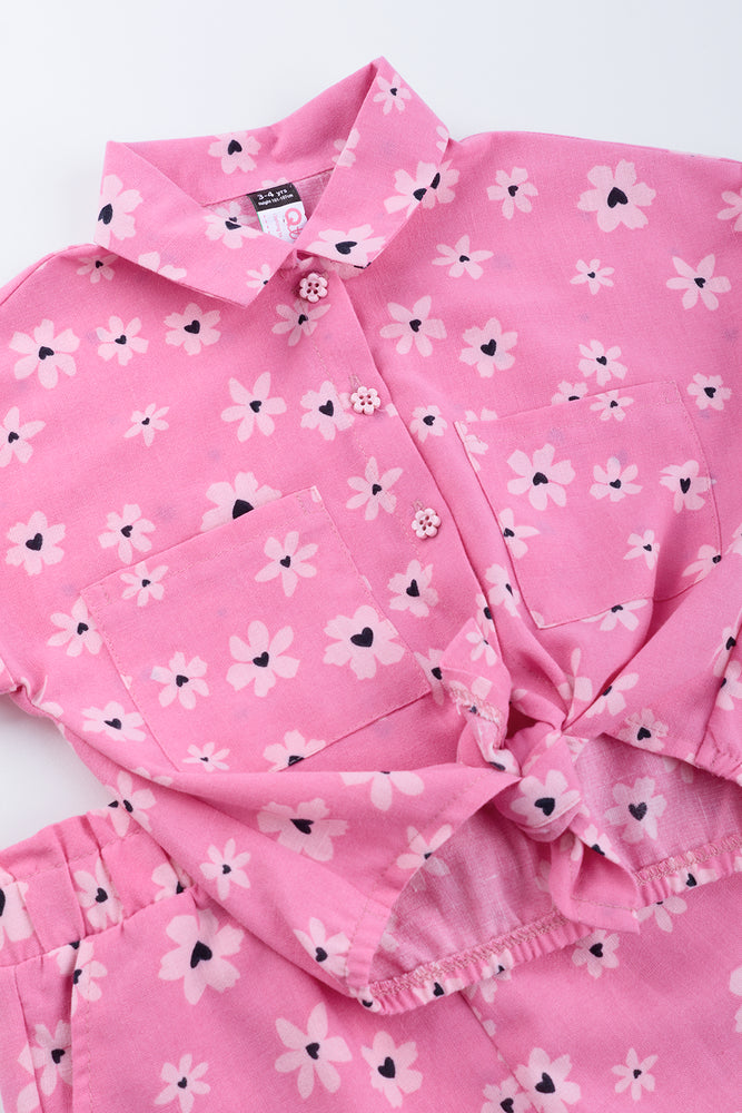 Pink Daisy Print Shirt Set (1)