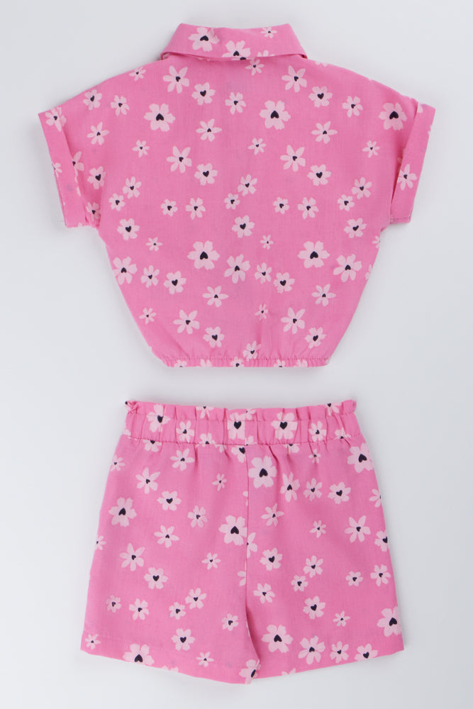 Pink Daisy Print Shirt Set (2)