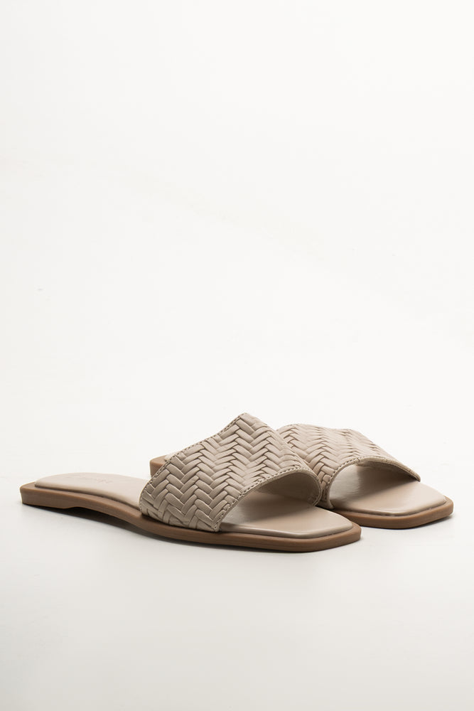 Beige Woven Mule Flat Sandals