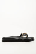 Black Buckle Strap Footbed Sandals (1)