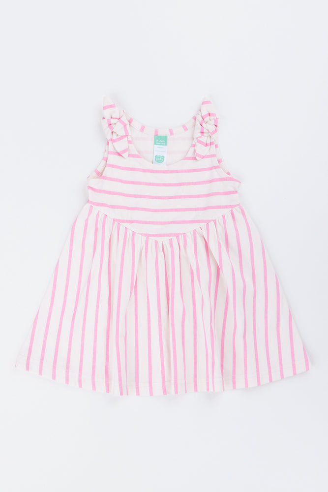 Pink Striped Bow Knit Dress