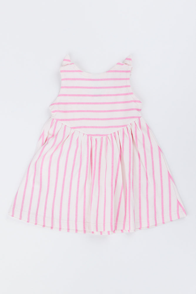 Pink Striped Bow Knit Dress (2)