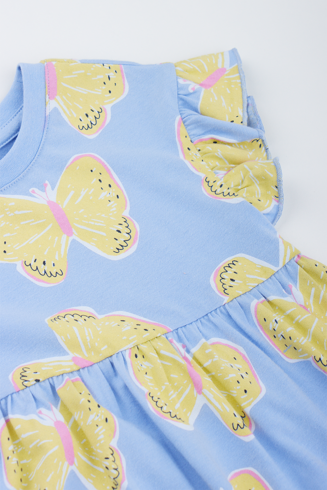 Blue Butterfly Print Flutter Dress (1)