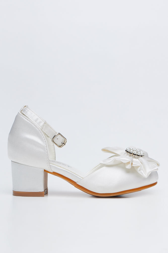 Cream Satin Bow Block Heels (1)