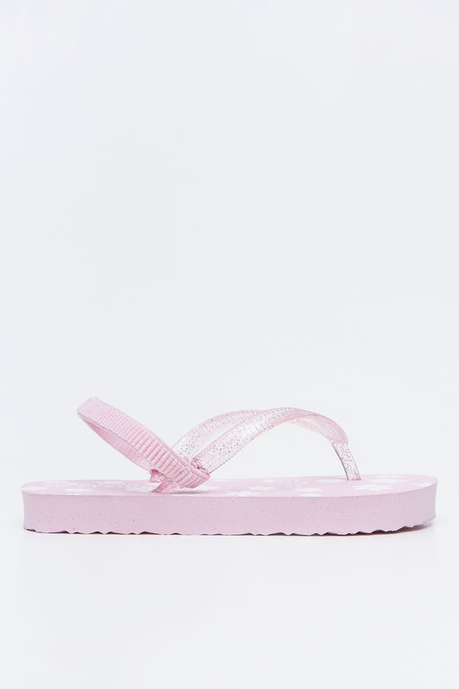 Pink Daisy Pattern Flip Flops (1)