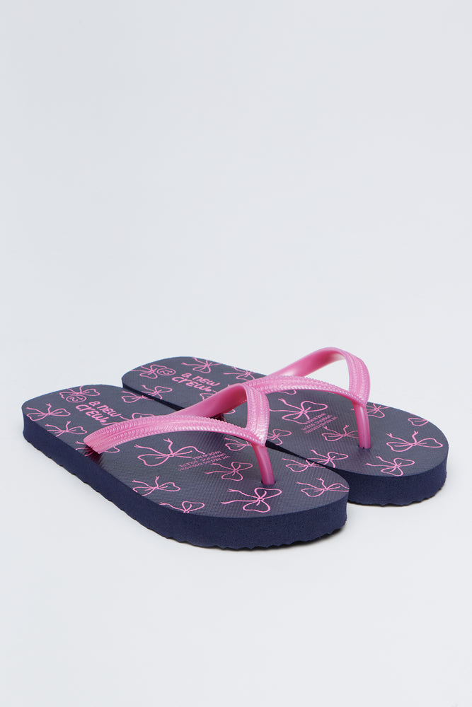 Navy and Pink Bow Flip Flops