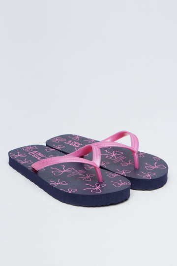 Navy and Pink Bow Flip Flops