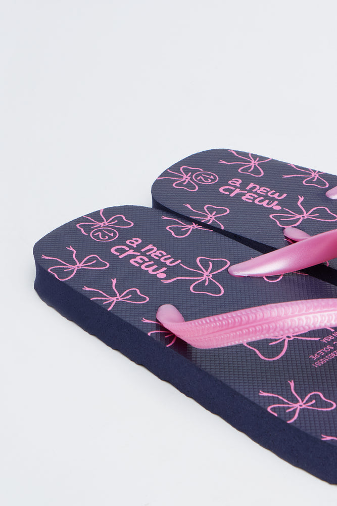 Navy and Pink Bow Flip Flops (3)