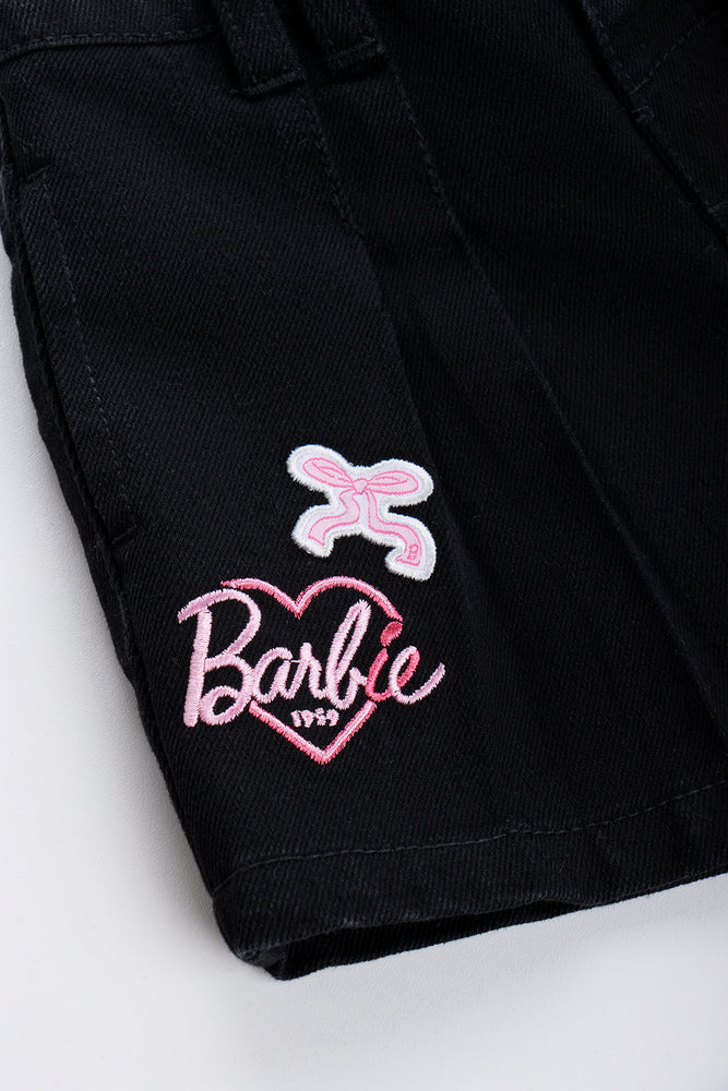 Black Pleated Barbie Denim Shorts (1)