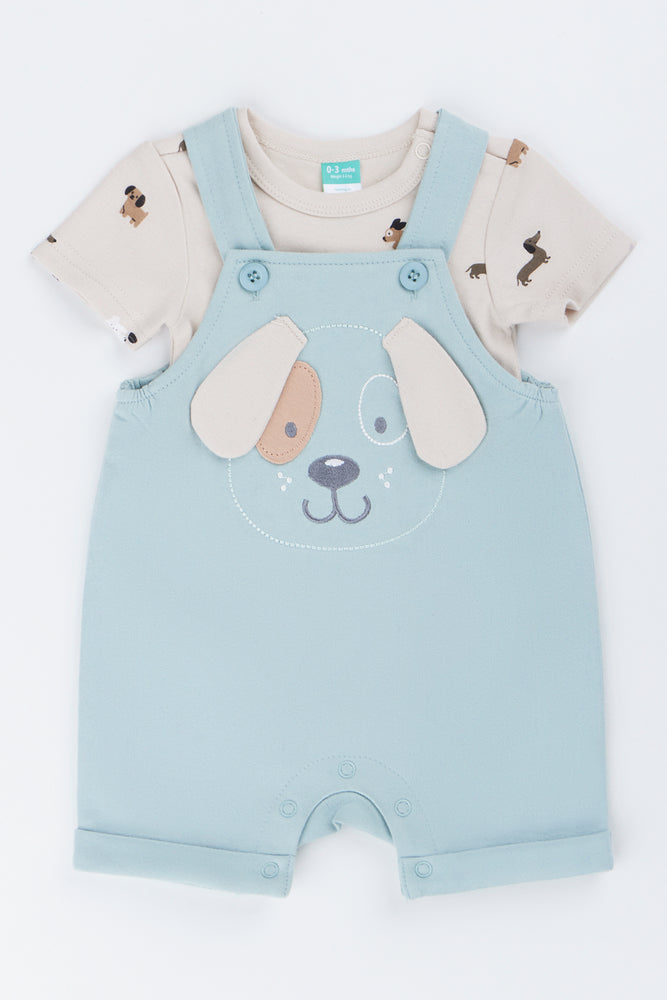 Dog Print Dungaree Set Blue