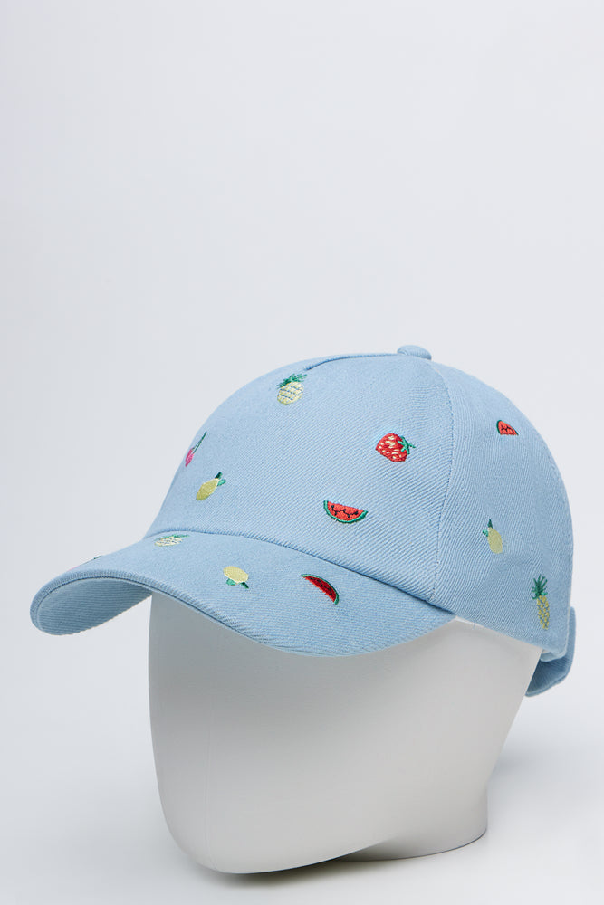 Embroidered Fruit Print Denim Cap (1)