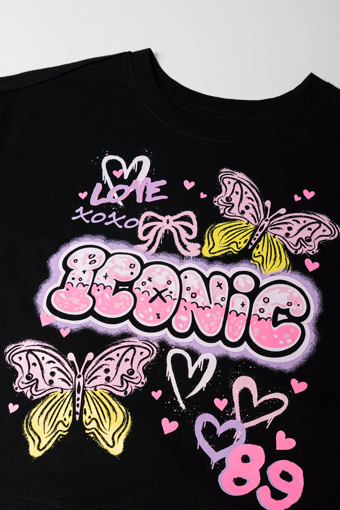 Black Boxy Graffiti Butterfly T-Shirt (1)