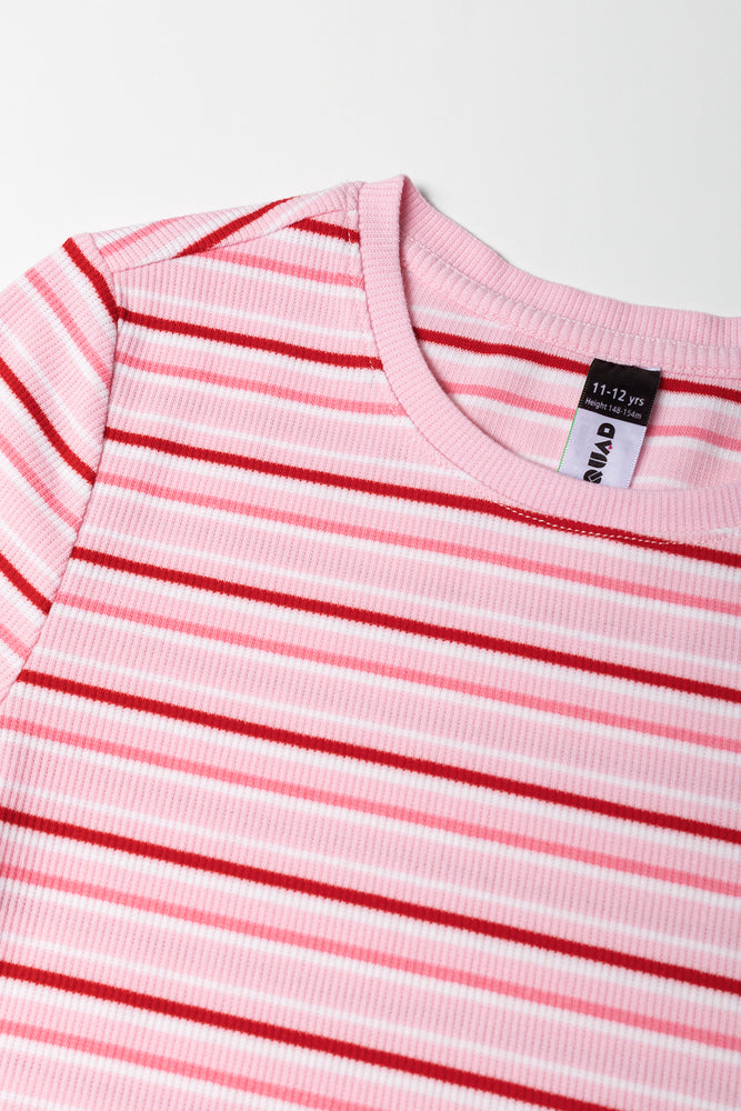 Girls Pink Stripe Rib T-Shirt (1)