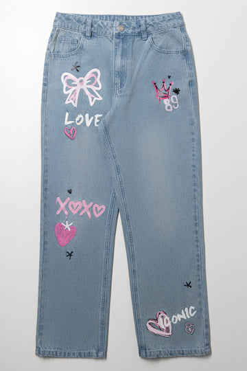 Printed Light Wash Jeans