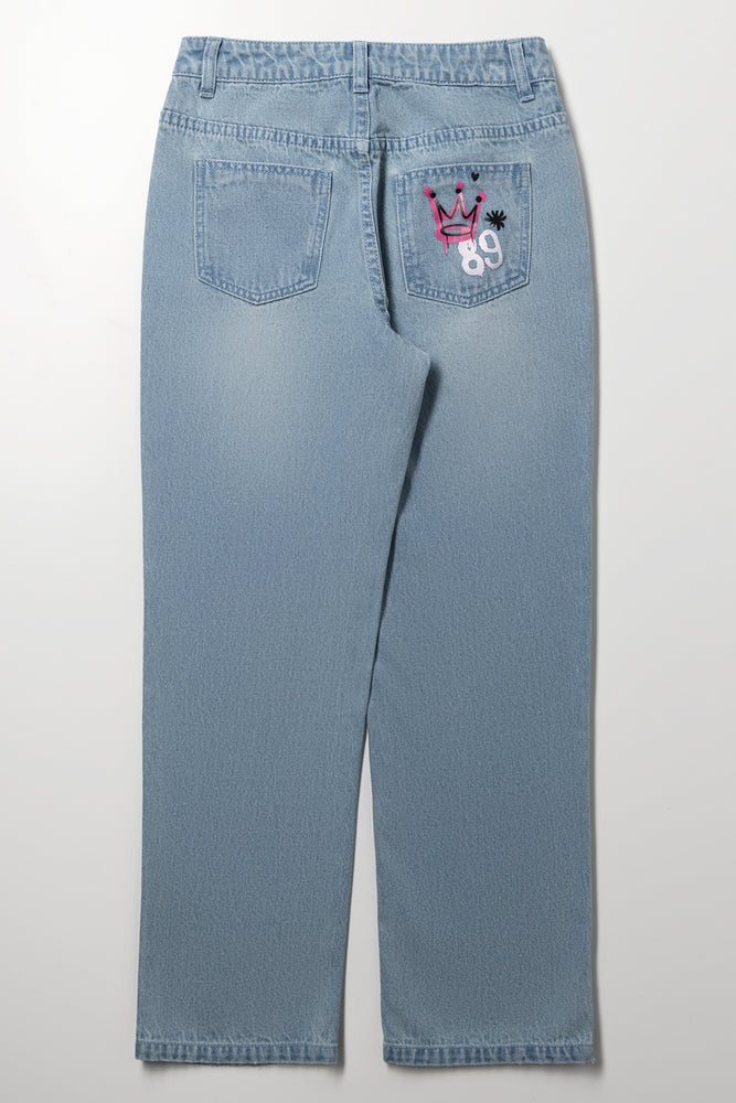 Printed Light Wash Jeans (2)