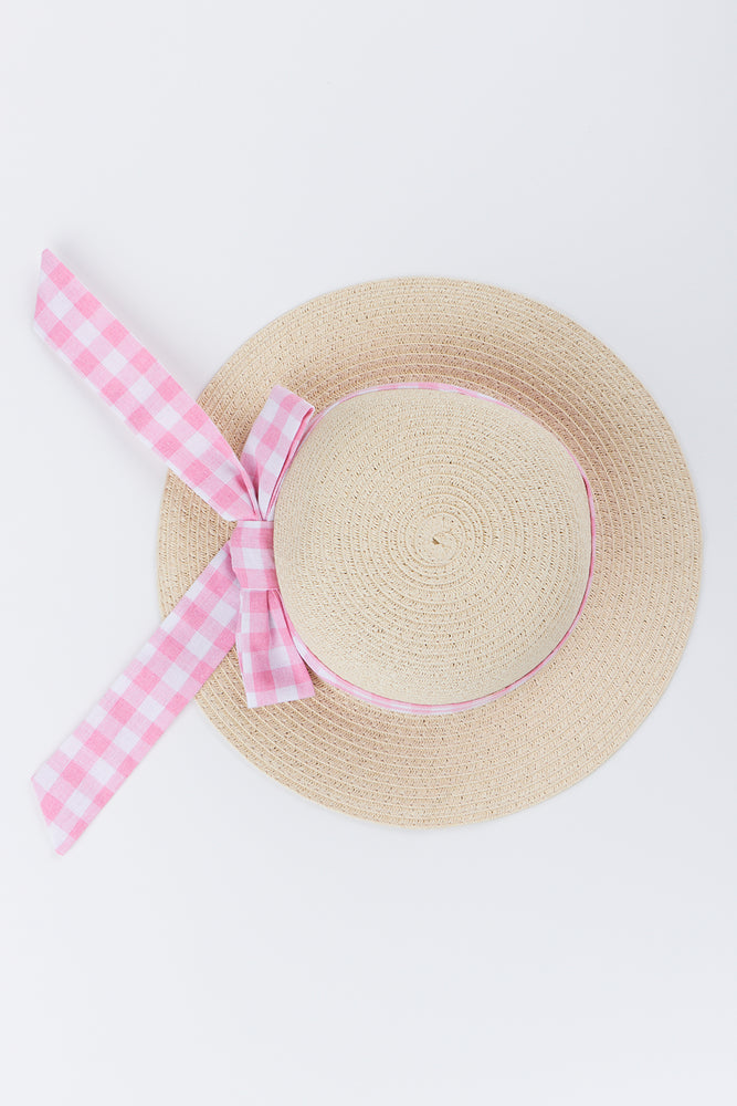 Natural Straw Hat With Gingham
