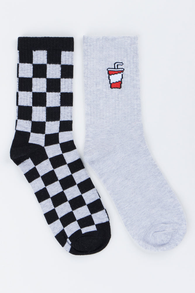 2 Pack Checkered Grey Socks