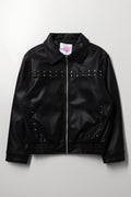 Black Studded Faux Leather Jacket
