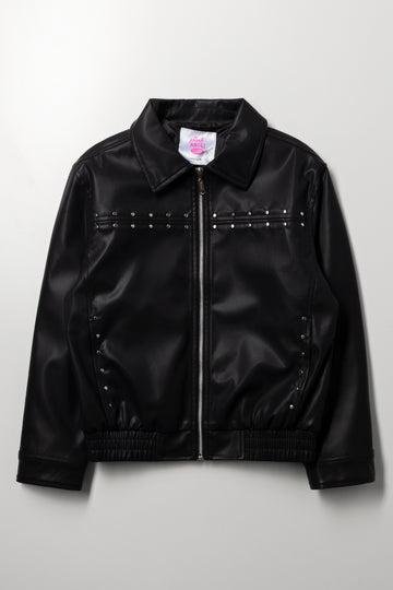 Black Studded Faux Leather Jacket