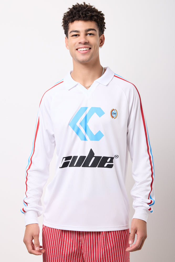 White Long Sleeve Soccer Top